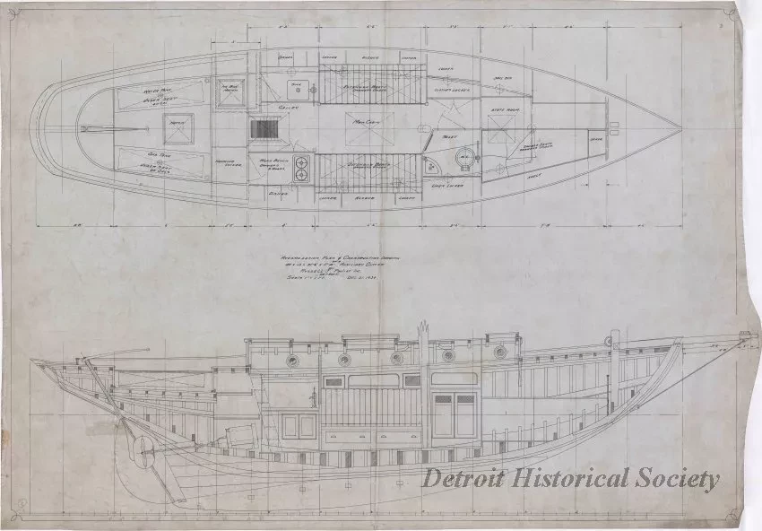 Drawing, Technical - Accommodation Plan & Construction Drawing of a
40' x 10' x 31'-6" x 5'-10" Auxiliary Cutter