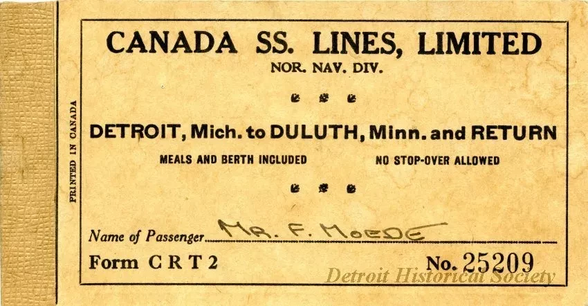 Ticket, Transportation - Canada SS. [Steamship] Lines, Limited
Nor. Nav. Div. [Northern Navigation Division]
