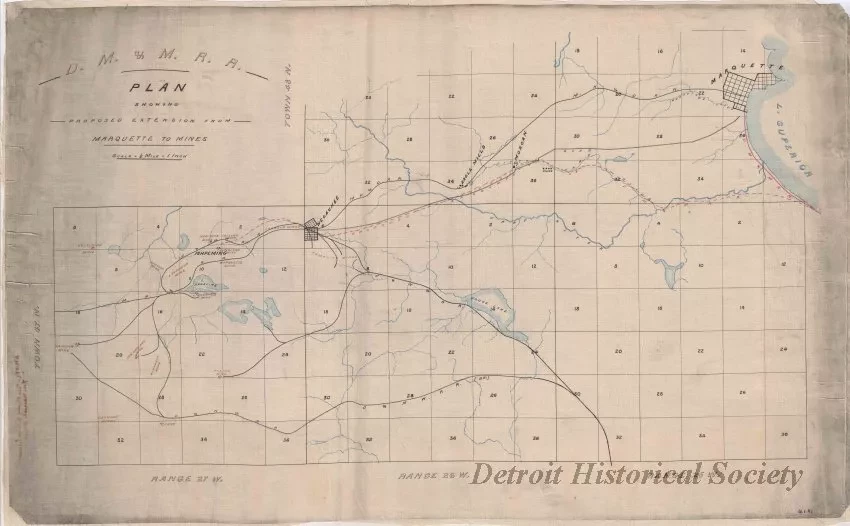 Plan, Survey - D.M. & M. R.R. Plan, 
Showing Proposed Extension from Marquette to Mines