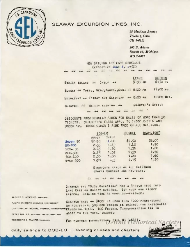 Brochure - New Sailing and Fair Schedule (Effective June 8, 1958)