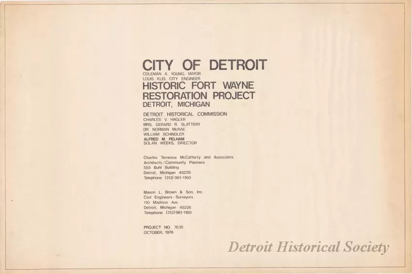 Blueprint - Historic Fort Wayne Restoration Project
(Project No. 76.10)
