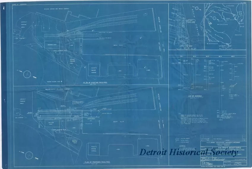Blueprint - Detroit Boat Yard -
Modification of Existing Facilities;
Plans, Location & Vicinity Maps