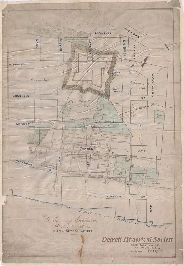 Map - The Town and Fortifications of Detroit A.D. 1796,
City of Detroit A.D. 1929