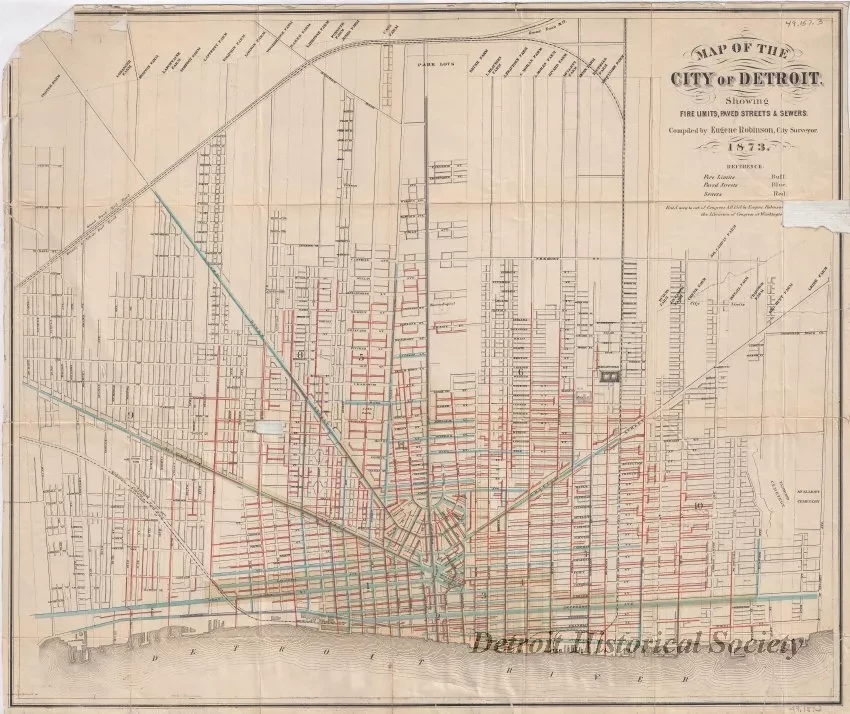 Map - Map of the City of Detroit,
Showing Fire Limits, Paved Streets & Sewers