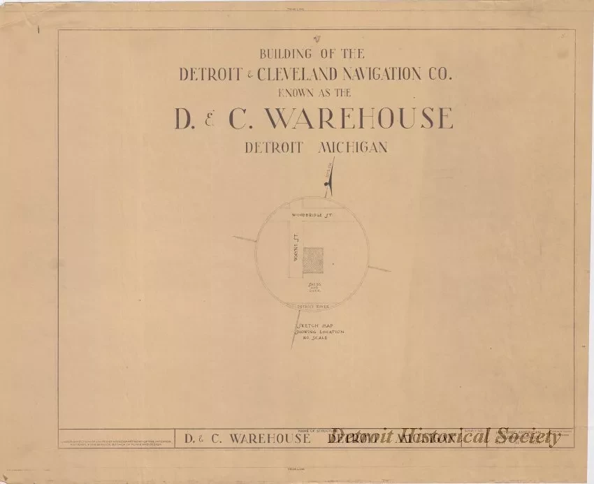 Blueprint - Building of the Detroit & Cleveland Navigation Co.,
Known as the D. & C. Warehouse, Detroit, Michigan