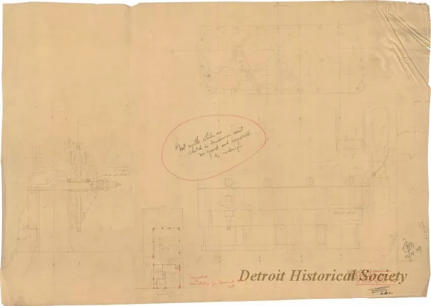 Drawing, Technical - Water Cooled Cylinder Block for 4 Cyl. Henderson Motorcycle Power Plant
for Possible Cyclecar Use