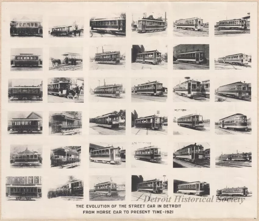 Poster - The Evolution of the Street Car in Detroit 
from Horse Car to Present Time - 1921