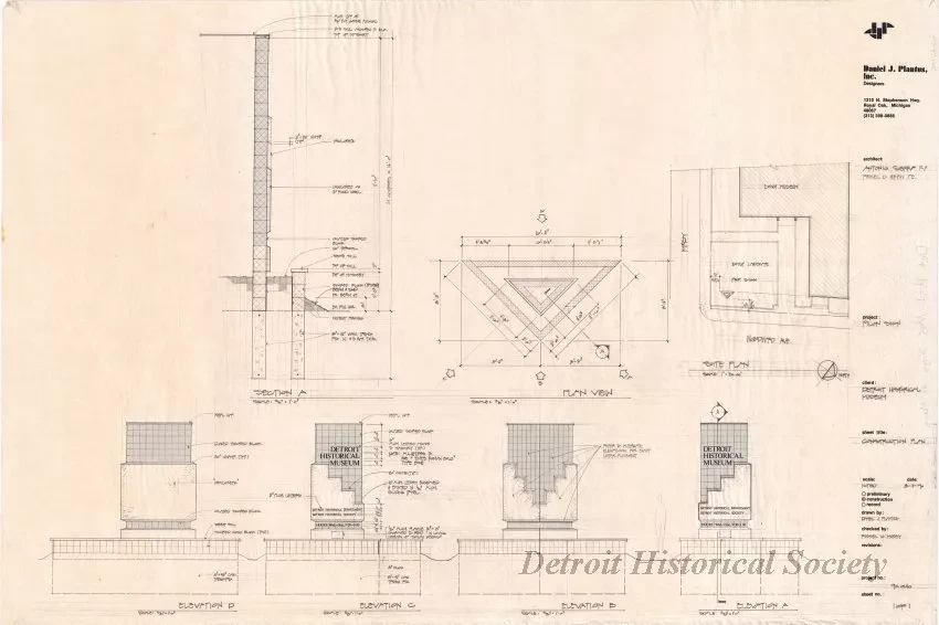 Drawing, Architectural - Detroit Historical Museum,
Pilon [Pylon] Sign, Construction Plan