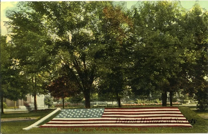 Postcard - Floral Flag, Water Works Park, Detroit, Mich.