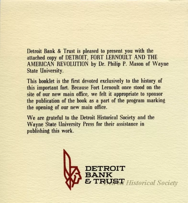 Booklet - Detroit, Fort Lernoult, and the American Revolution