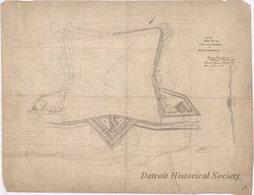 Drawing, Architectural - No. XII, Fort Wayne,
Plan and Sections of Exterior Batteries