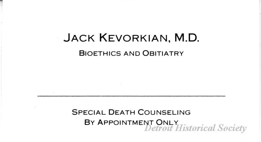 Card, Business - Jack Kevorkian, M.D.