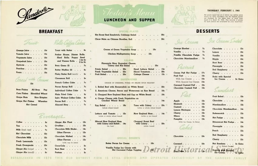 Menu - The Sanders Menu, Vol. 2, No. 2