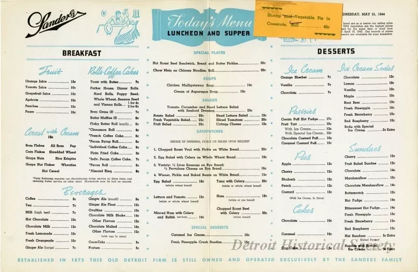 Menu - The Sanders Menu, Vol. 1, No. 4