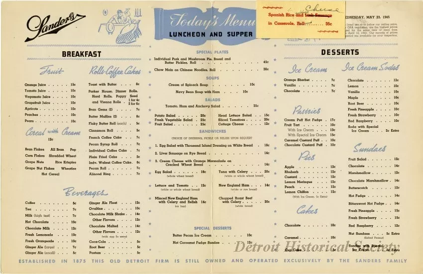 Menu - The Sanders Menu, Vol. 2, No. 10