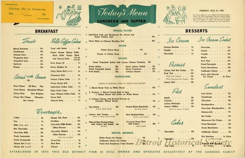 Menu - The Sanders Menu, Vol. 2, No. 15