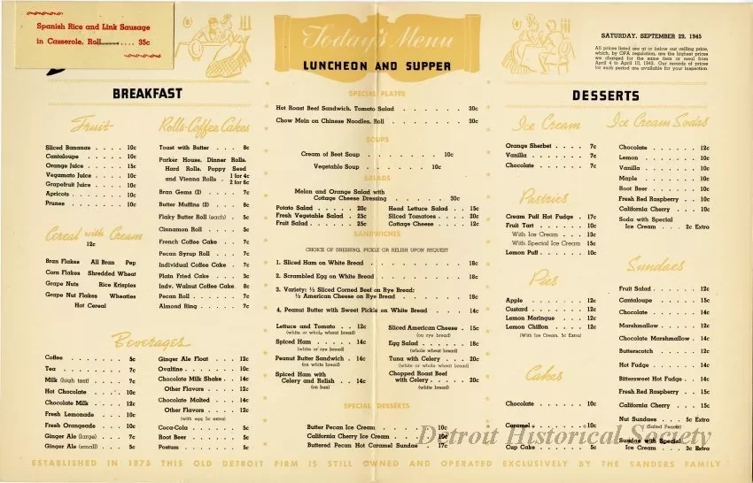 Menu - The Sanders Menu, Vol. 2, No. 19