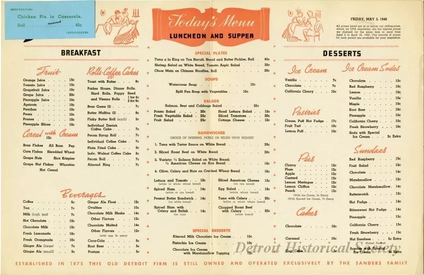 Menu - The Sanders Menu, Vol. 3, No. 9