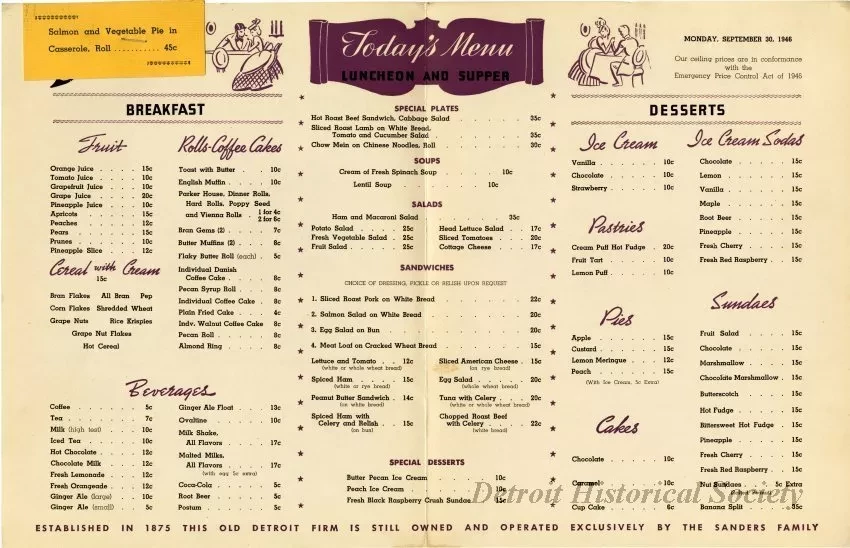 Menu - The Sanders Menu, Vol. 3, No. 21