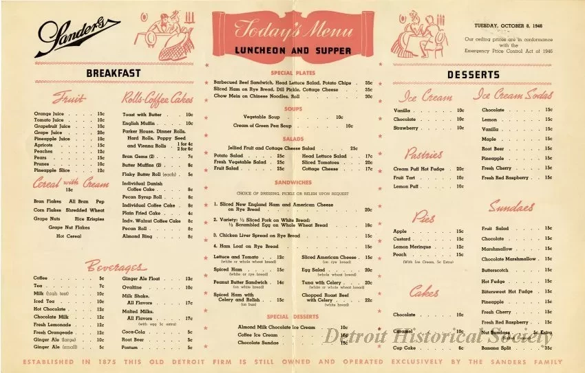 Menu - The Sanders Menu, Vol. 3, No. 22