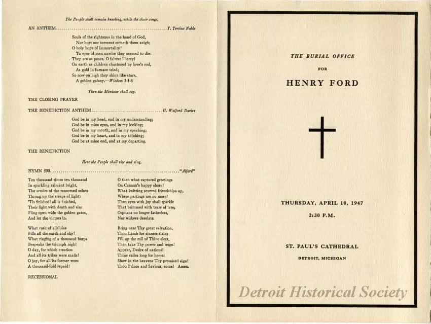 Program - The Burial Office for Henry Ford