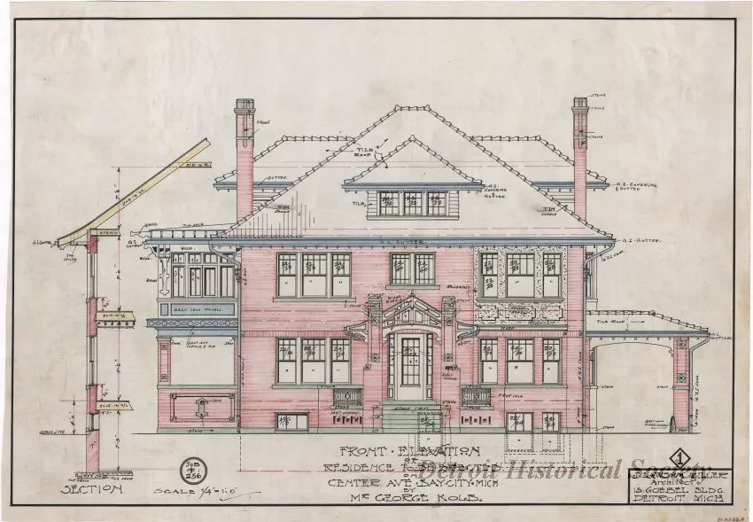 Drawing, Architectural - Front Elevation of Residence to Be Erected on Center Ave., 
Bay City, Mich., by Mr. George Kolb