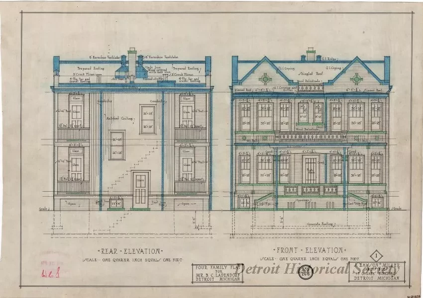 Drawing, Architectural - Four Family Flat for Mr. B. C. Ladendorf, 
Detroit, Michigan