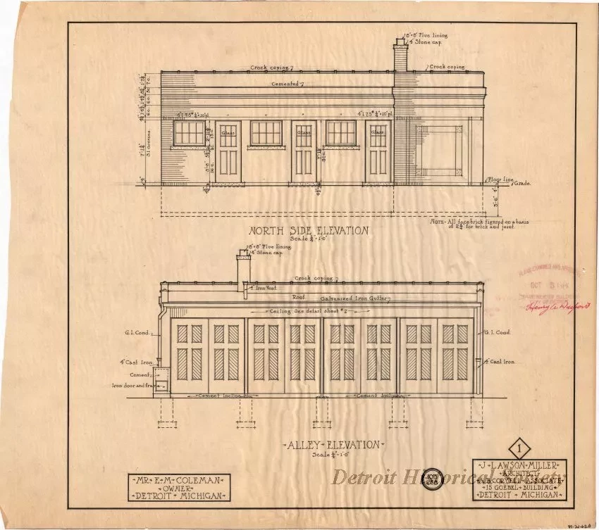 Drawing, Architectural - North Side Elevation [and] Alley Elevation