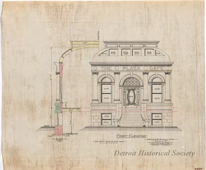 Drawing, Architectural - The Plaza Cafe -
Front Elevation