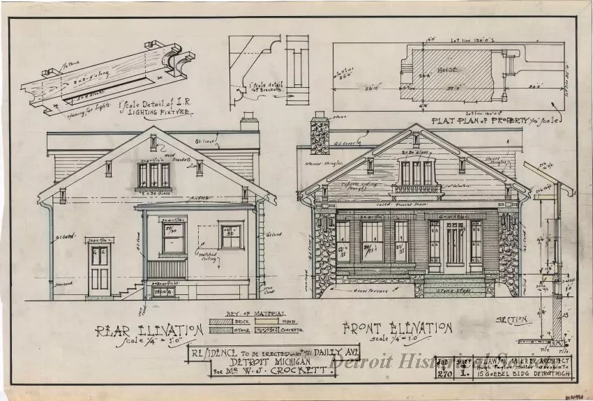 Drawing, Architectural - Residence to be Erected on Lot #721 Dailey Ave., Detroit, Michigan, 
for Mr. W. J. Crockett