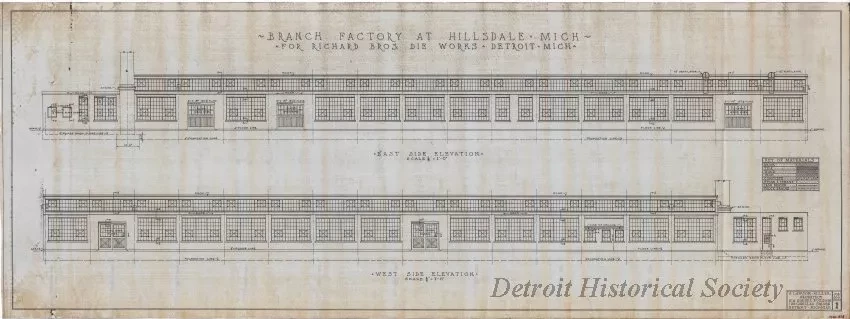 Drawing, Architectural - Branch Factory at Hillsdale, Michigan,
for Richard Bros. Die Works, Detroit, Michigan