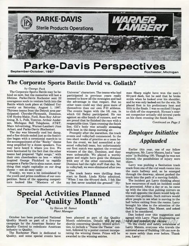 Newsletter - Parke-Davis Perspectives, September-October, 1987