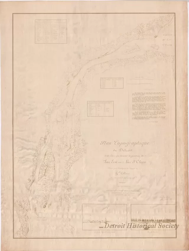 Blueprint - Plan Topographique du Détroit et des eaux qui forment la jonction du Lac Erié avec le Lac St. Clair 
[Topographic plan of Detroit and the waters which form the junction of Lake Erie with Lake St. Clair]