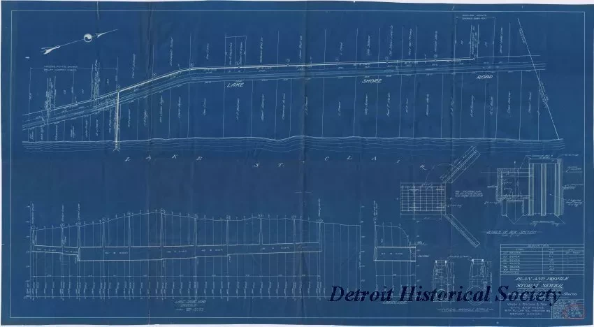 Blueprint - Plan and Profile of Storm Sewer in Lake Shore Road,
Village of Grosse Pointe Shores