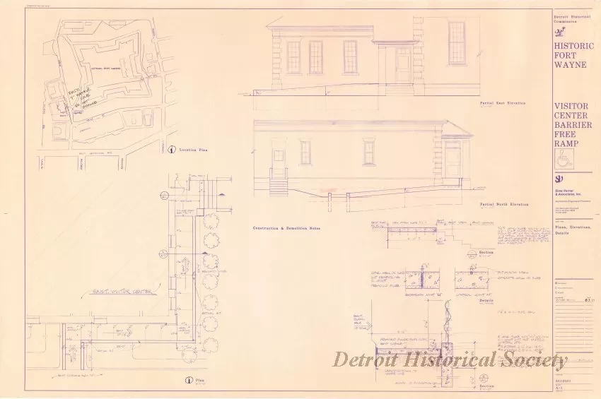 Blueprint - Historic Fort Wayne,
Visitor Center Barrier Free Ramp - 
Plans, Elevations, Details