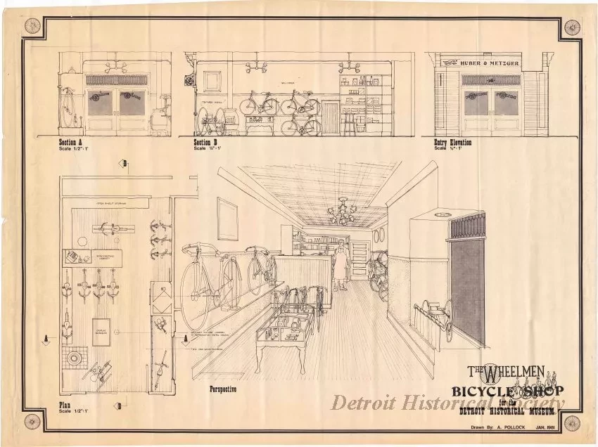 Blueprint - The Wheelmen Bicycle Shop
for the Detroit Historical Museum