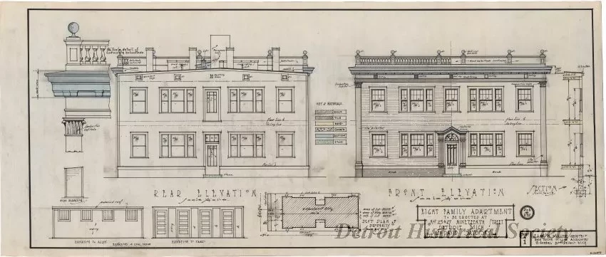 Drawing, Architectural - Eight Family Apartment Building 
to be Erected at No. 25 & 27 Nineteenth Street, Detroit, Mich.