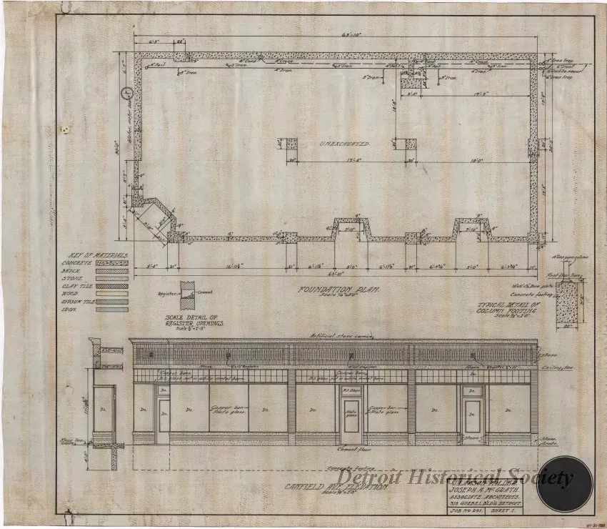 Drawing, Architectural - Foundation Plan,
Canfield Ave. Elevation