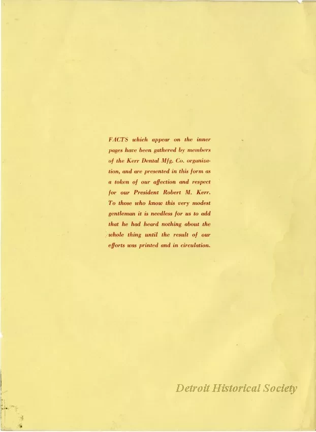 Pamphlet - We Congratulate Our Chief, Robert M. Kerr On this, his Fiftieth Business Anniversary