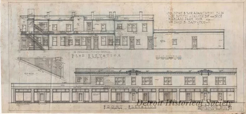 Drawing, Architectural - Six Store & Four Apartment Bldg. to be Erected on Palmer Blvd. Near Brush, Highland Park, Mich.