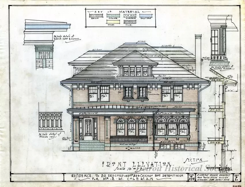 Drawing, Architectural - Residence to be Erected on Lot #346, Chicago Blvd., Detroit , Mich., 
for Mr. E. M. Coleman