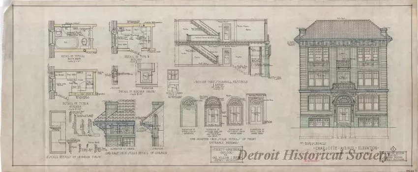 Drawing, Architectural - Thirty Apartment Building for Mr. William J. Burns, Detroit, Michigan