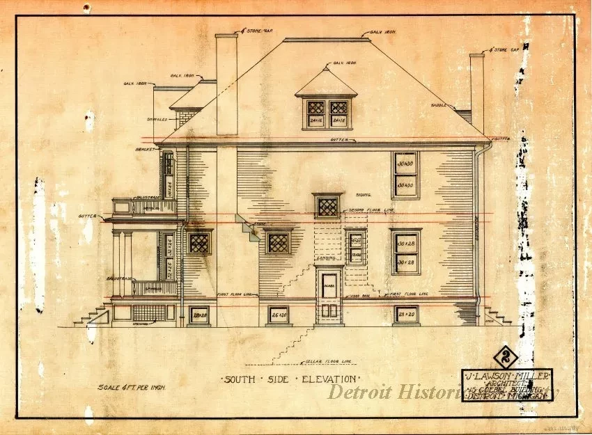 Drawing, Architectural - South Side Elevation