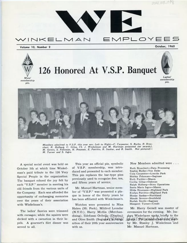 Newsletter - WE Winkelman Employees, vol. 10, no. 2
October, 1960