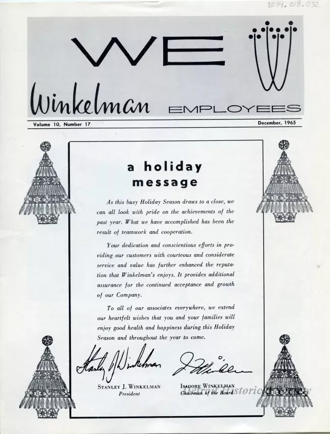 Newsletter - WE Winkelman Employees, vol. 10, no. 17
December, 1965