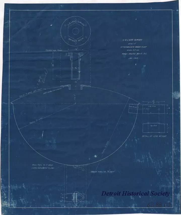 Blueprint - U. S. Lake Survey, Detail of Intermediate Sweep Float