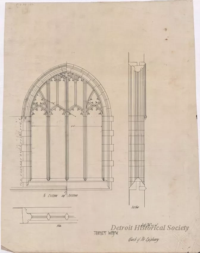 Drawing, Architectural - Cross Section Through Nave and Aisles Showing Truss and Roofs,
Transept Window