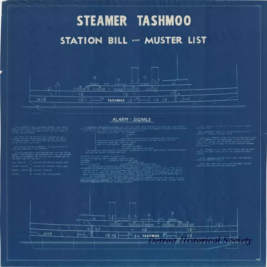 Blueprint - Steamer Tashmoo Station Bill and Muster List