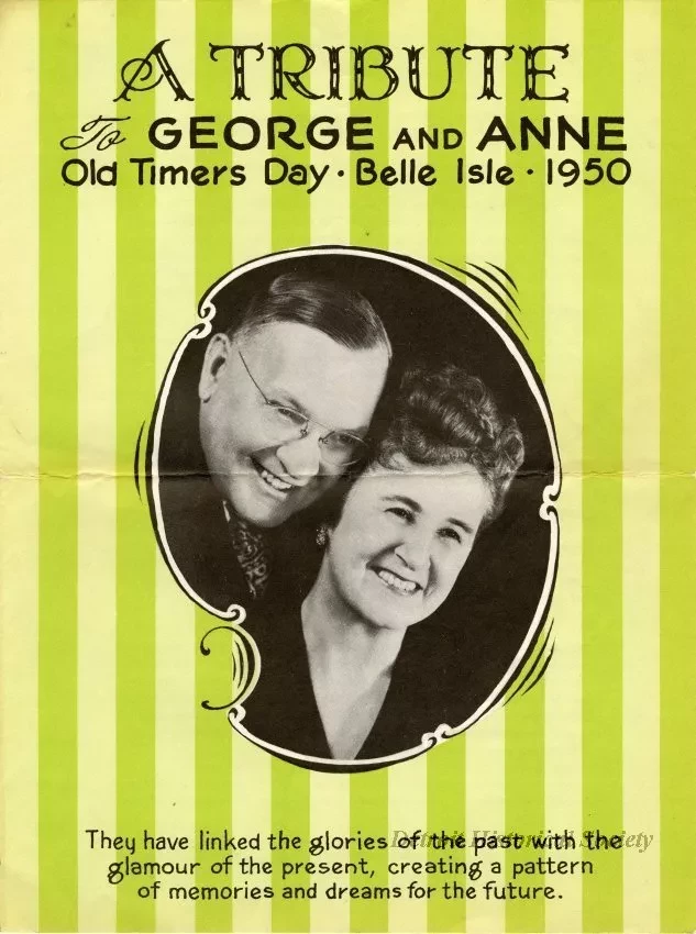 Pamphlet - A Tribute to George and Anne, Old Timers Day, Belle Isle, 1950