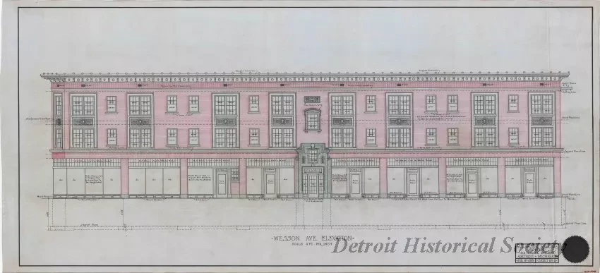 Drawing, Architectural - Plans for Eight Stores and Sixteen Apartments Located on the 
North-West Corner of Michigan and Wesson Aves., Detroit, Michigan